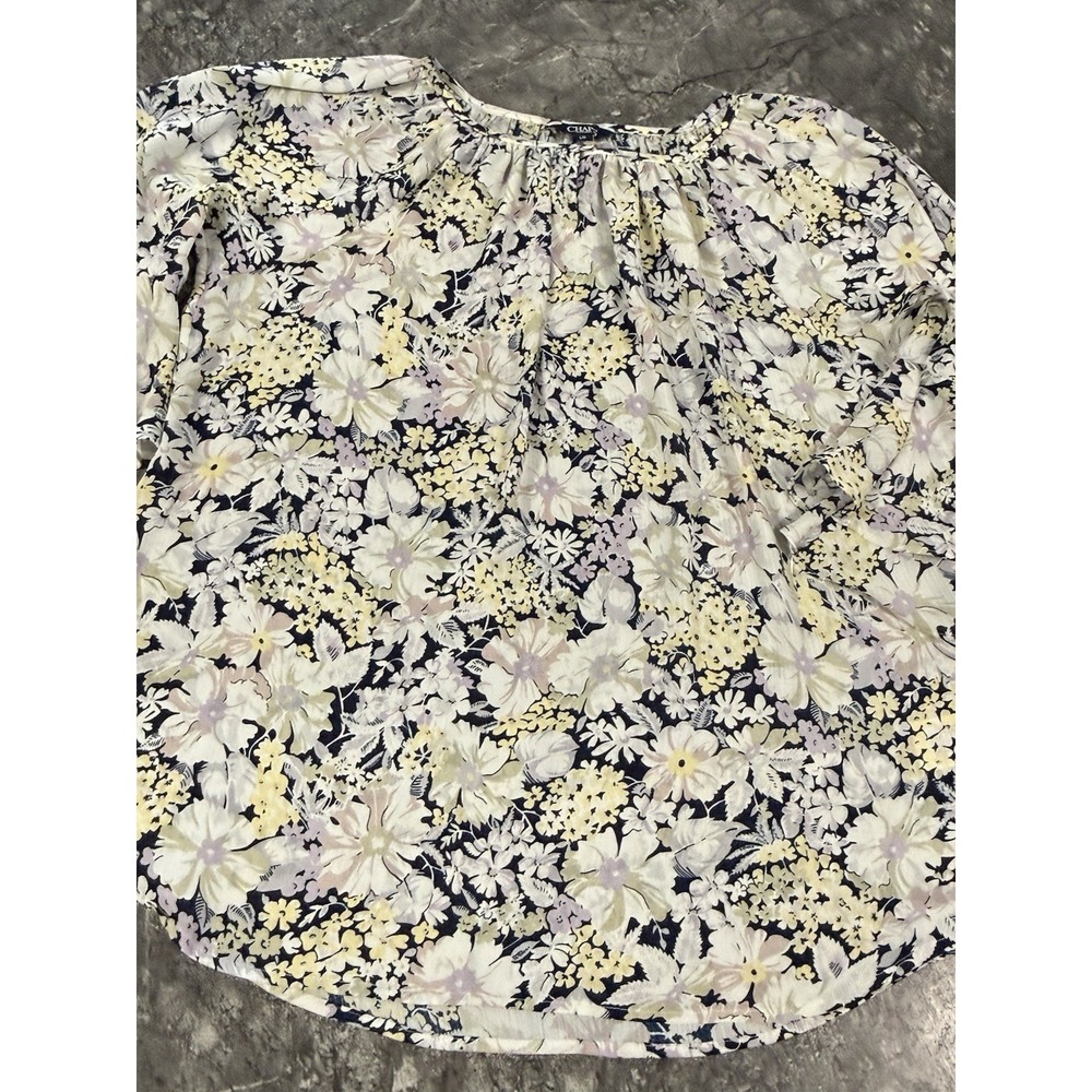Chaps Womens Tunic Floral Top Keyhole Multi-Color Bell Sleeve Peasant Flowy L - Picture 5 of 14
